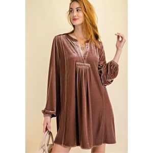 Easel Soft Velvet Tunic Dress Mocha Size M